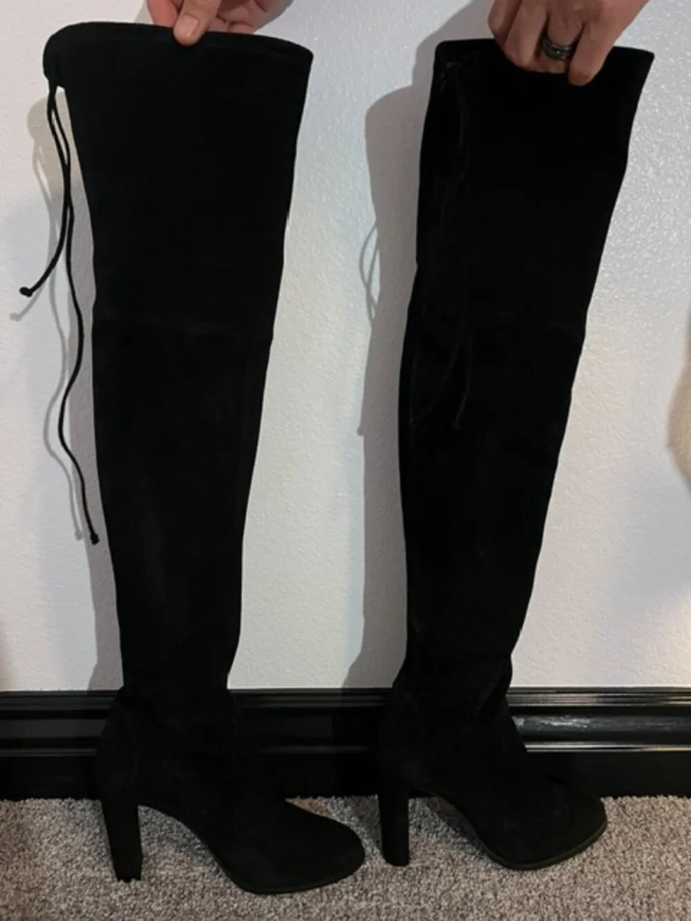New Stuart Weitzman Highland Suede Over-the-Knee Womens Black Boots Sz 9